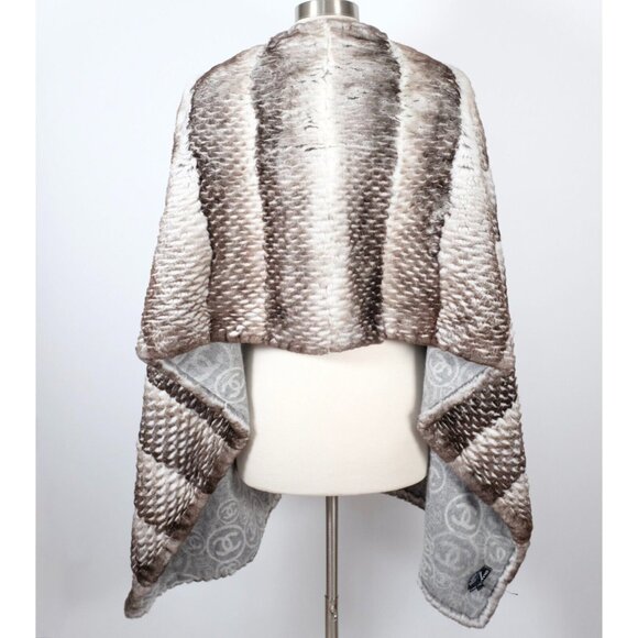 Chanel XL scarf shawl reversible 37" x 78" cashmere fur orylag gray rabbit 12k - Picture 5 of 16